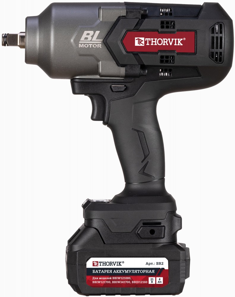 BBIW121700 Гайковерт ударный аккумуляторный бесщёточный 1/2"DR, 21В, 1700 Нм THORVIK BBIW121700