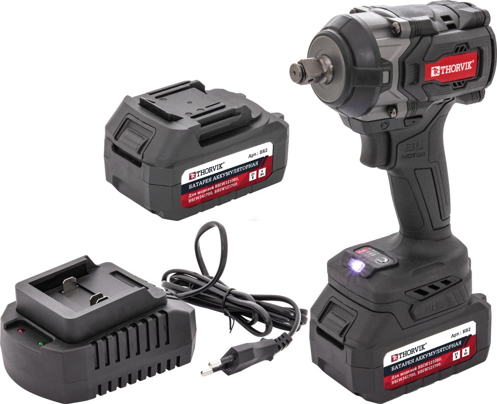 BBIW12890 Гайковерт ударный аккумуляторный бесщёточный 1/2"DR, 21В, 890 Нм THORVIK BBIW12890