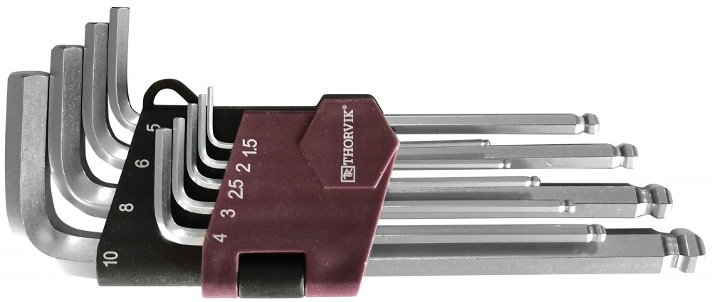 HKB9S Набор ключей торцевых шестигранных с шаром, H1.5-H10, 9 предметов THORVIK HKB9S