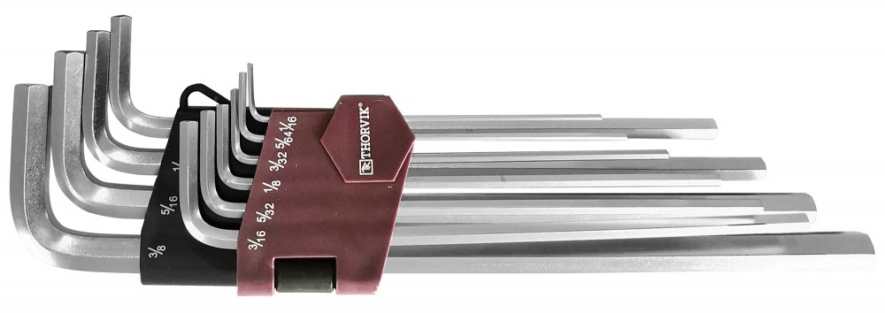 HKIL10S Набор ключей торцевых шестигранных удлиненных дюймовых, H1/16"-H3/8", 10 предметов THORVIK HKIL10S