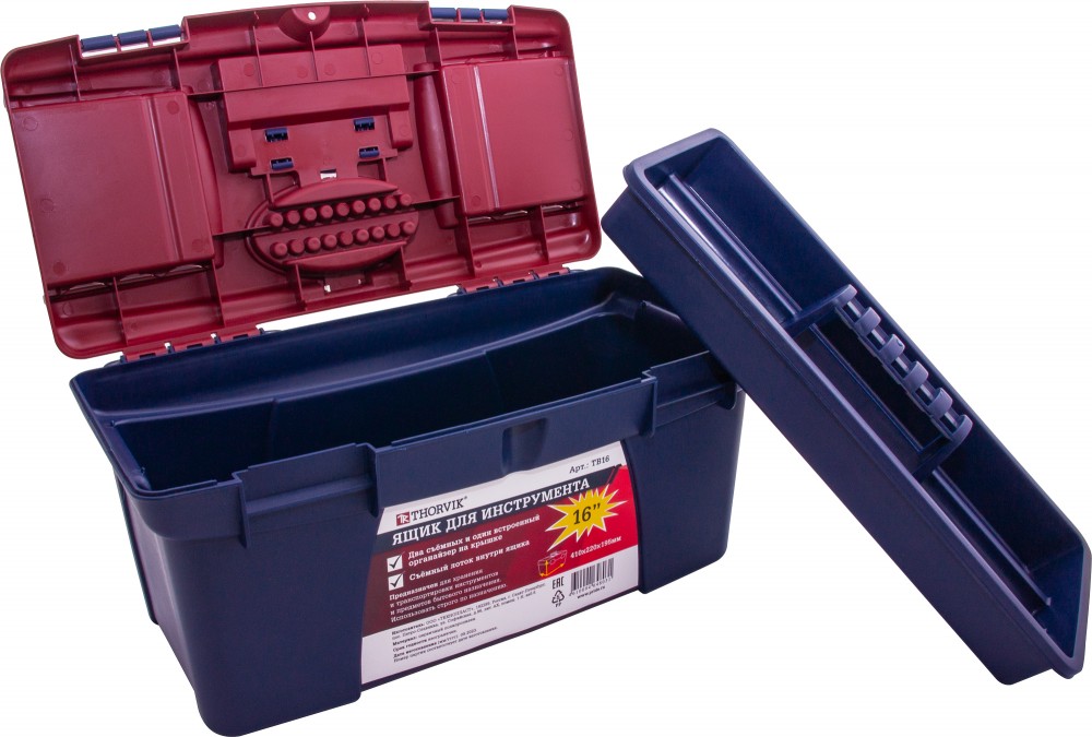 TB16 Ящик для инструмента 16", пластиковый, 410х220х195 мм THORVIK TB16