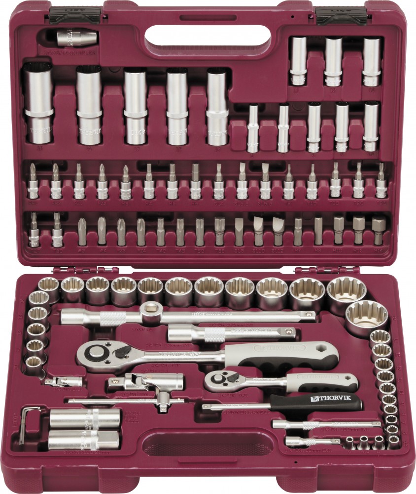 UTS0094MP Набор инструмента универсальный 1/4", 1/2"DR с головками торцевыми MultiProf, 94 предмета THORVIK UTS0094MP