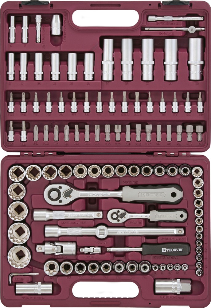 UTS0108MP Набор инструмента универсальный 1/4", 1/2"DR с головками торцевыми MultiProf, 108 предметов THORVIK UTS0108MP