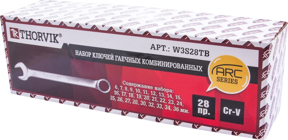 W3S28TB Набор ключей гаечных комбинированных серии ARC в сумке, 6-36 мм, 28 предметов THORVIK W3S28TB